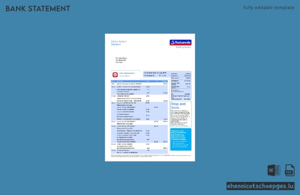 Kontoauszug von Nationwide (Vereinigtes Königreich), Word-Dokument, 5 Seiten, Version 2, Beispielvorschau
